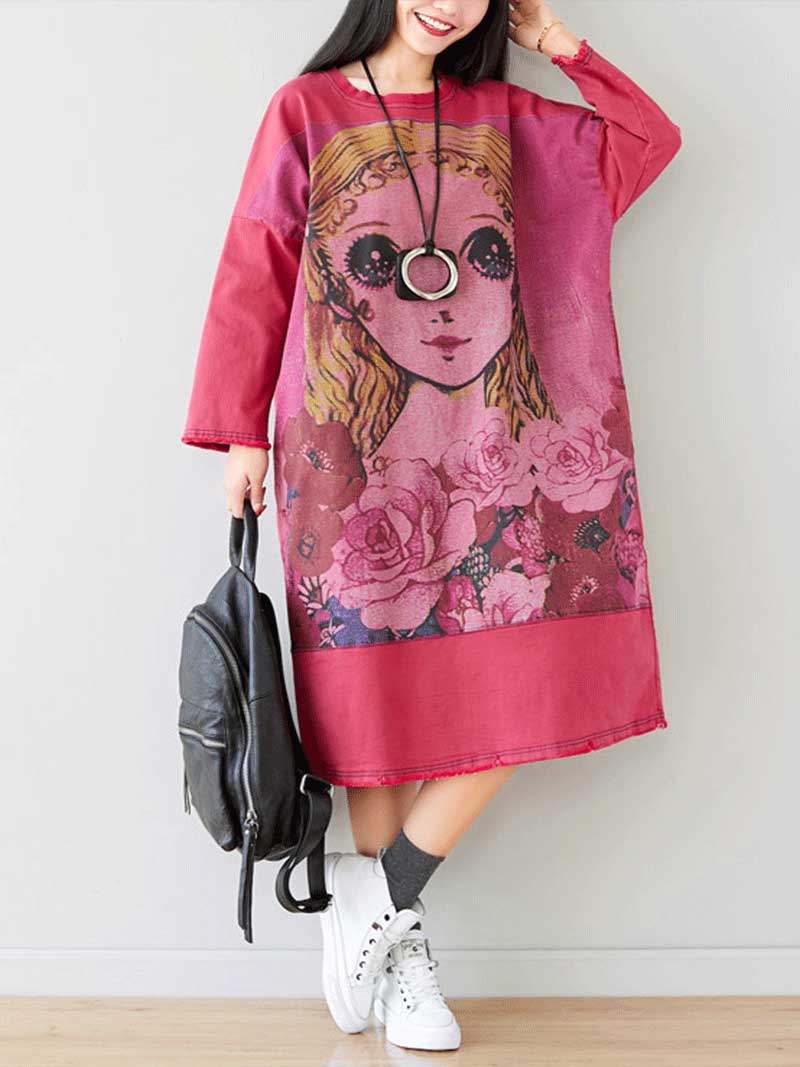 Give Me a Memory Round Neck Cartoon Sweater Midi Dress - Image 12