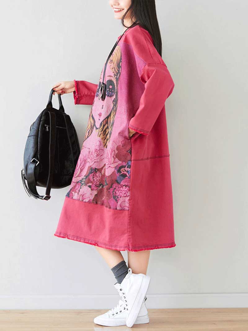 Give Me a Memory Round Neck Cartoon Sweater Midi Dress - Image 6