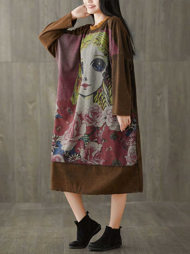 Give Me a Memory Round Neck Cartoon Sweater Midi Dress - Image 7