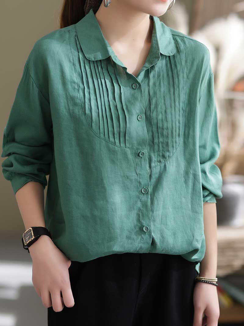 Give Me Reason Pleated Linen Shirt Top - Image 9