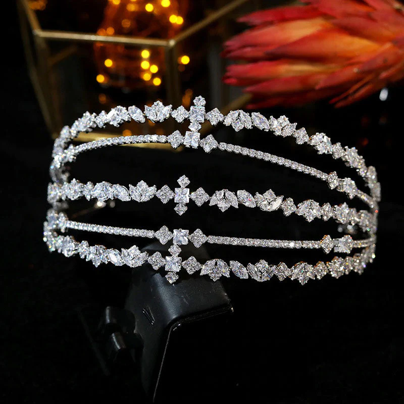 Glamorous Crystal Rhinestone Embellished Layered Headband - Silver - Image 2