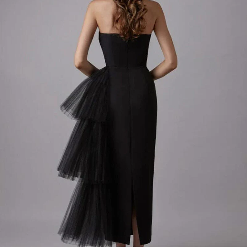 Glamorous Strapless Mesh Panel Bustier Bandage Midi Dress - Black - Image 4