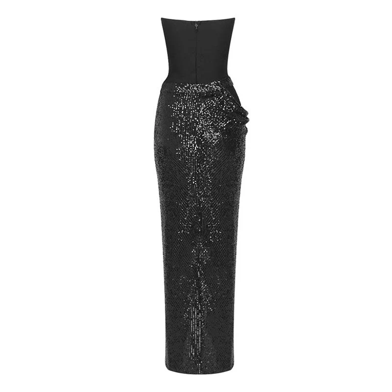 Glamorous Sweetheart Tube Top CutOut Draped High Slit Sequin Skirt Matching Set - Image 3