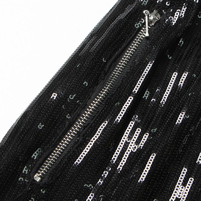 Glinting Drawstring Tie High Waist Zip Pocket Wide Leg Sequin Pants - Image 3