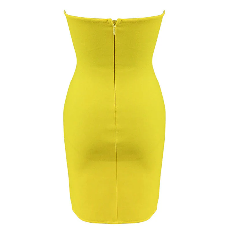 Glitter Petal Embellished Asymmetric Strapless Club Mini Dress - YelLow - Image 4
