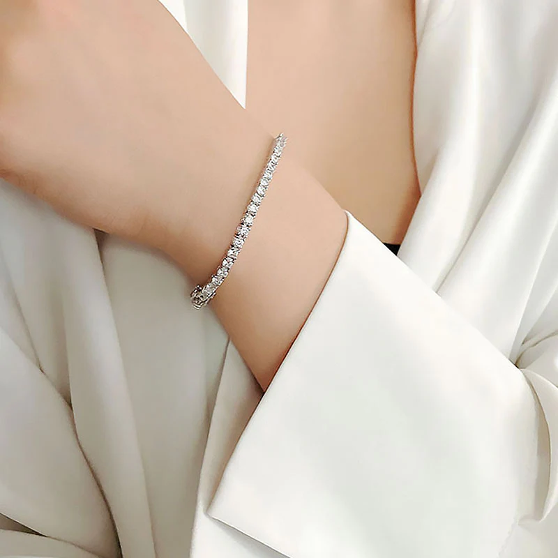 Glittering Sterling Silver 3MM Cubic Zirconia Eternity Tennis Bracelet - Image 5