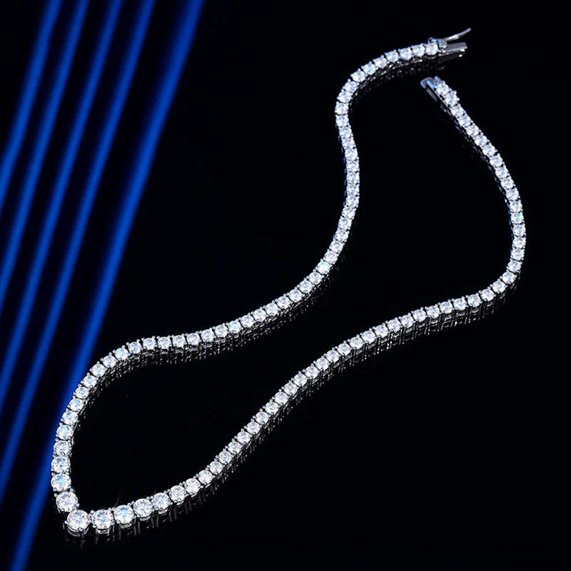 Glittering Sterling Silver V Shape Graduated Moissanite Tennis NeckLace - Image 3