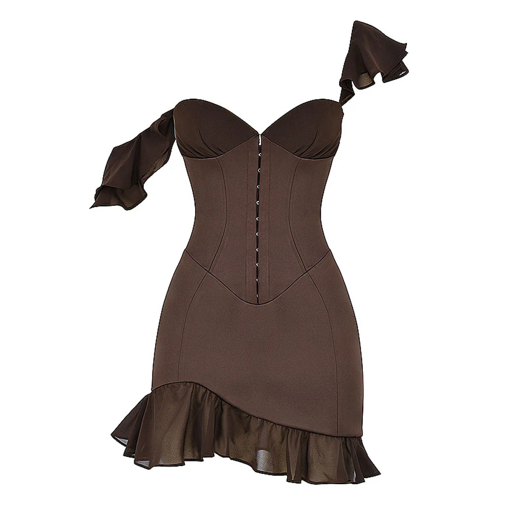 Glossy Satin Sweetheart Neck Ruffled Flutter Sleeve Mini Party Dress - Image 2