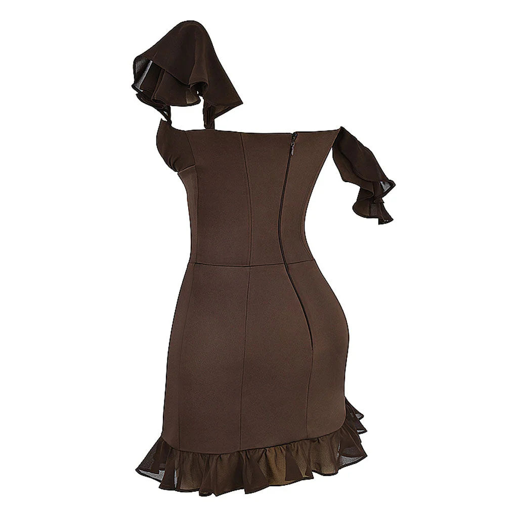 Glossy Satin Sweetheart Neck Ruffled Flutter Sleeve Mini Party Dress - Image 3