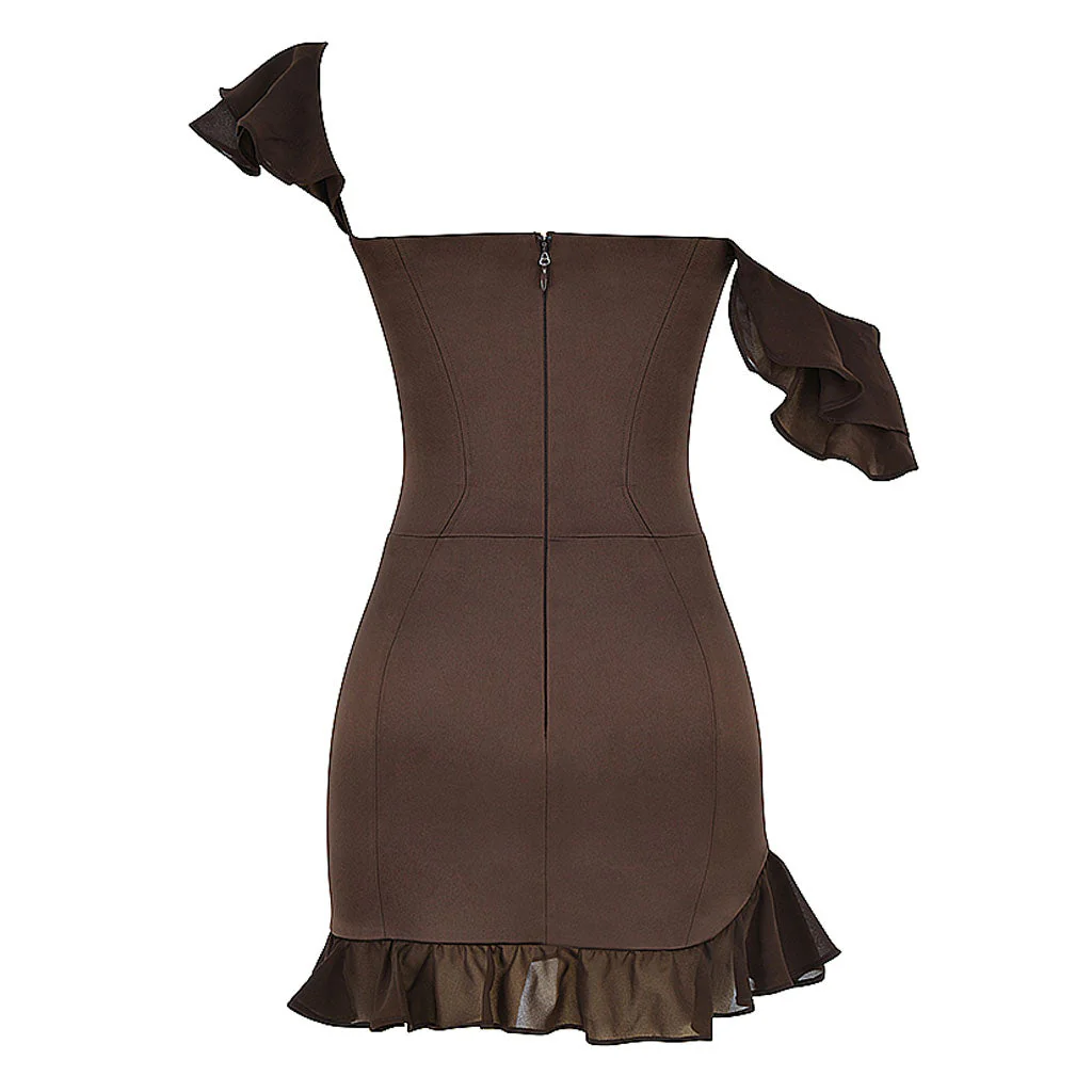 Glossy Satin Sweetheart Neck Ruffled Flutter Sleeve Mini Party Dress - Image 4
