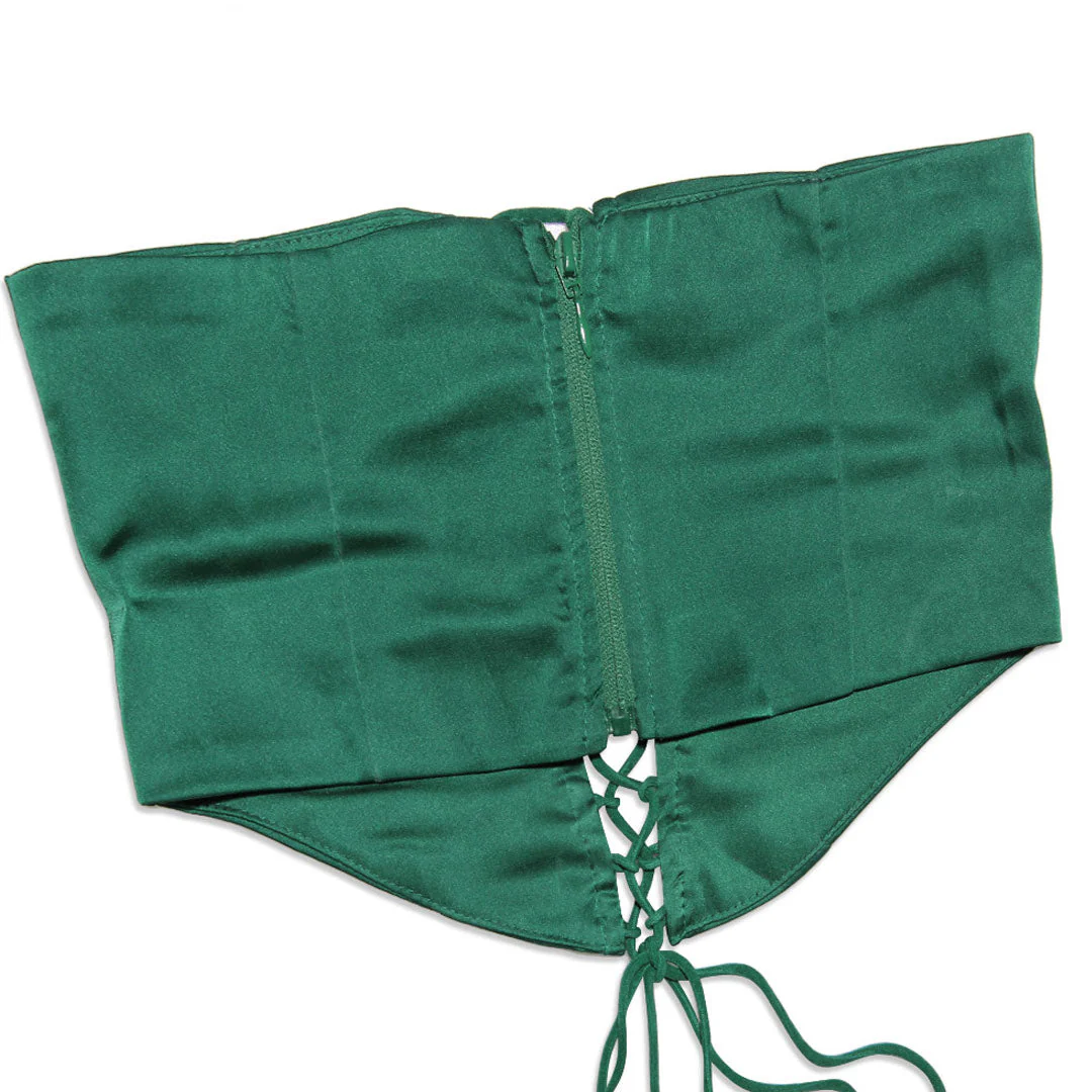 Glossy Satin V Neck Lace Up Side Split Bodycon Slip Mini Dress - Green - Image 4