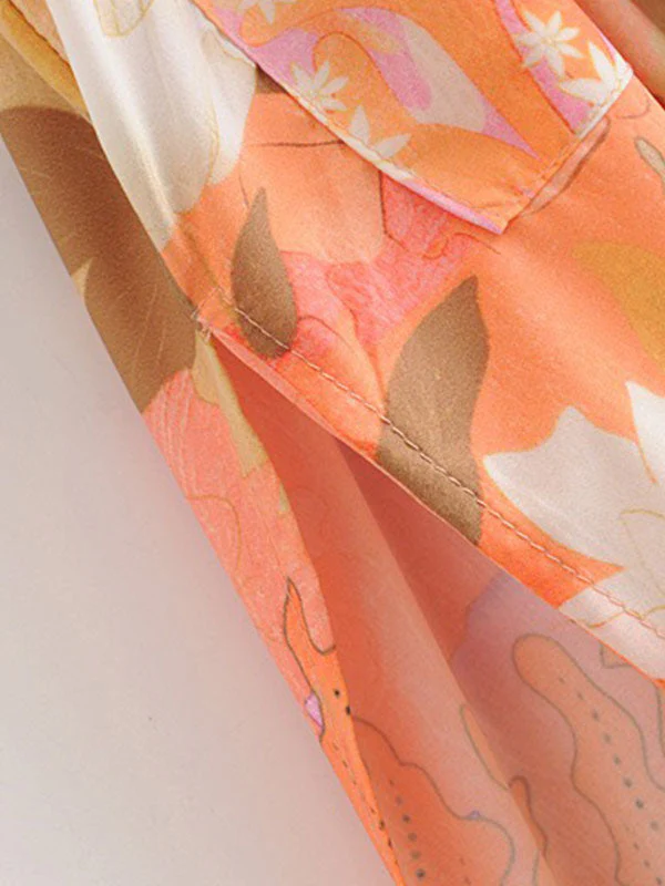 Floral Partywear Cotton Silk Kimono Orange Color Cotton Long Length Gown Robe Kimono - Image 6