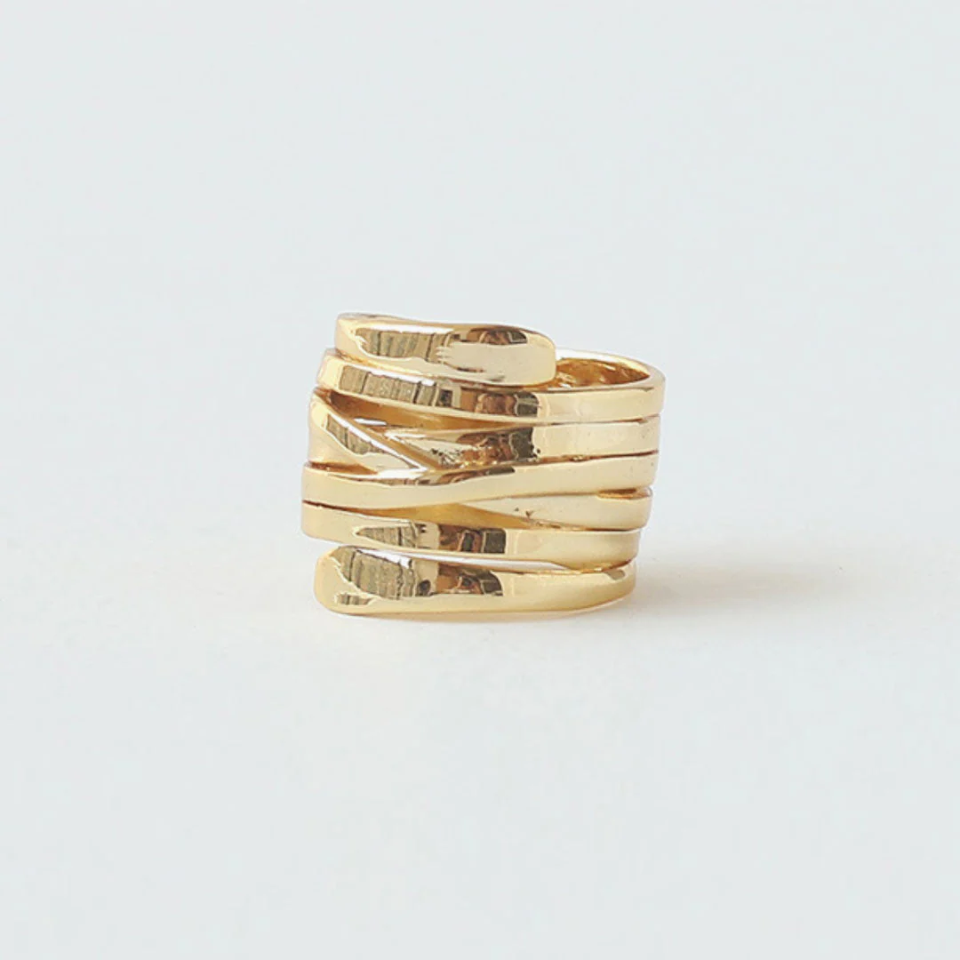 Modern Gold Tone Plated Twisted Layered Band Ring - Gold - Image 2