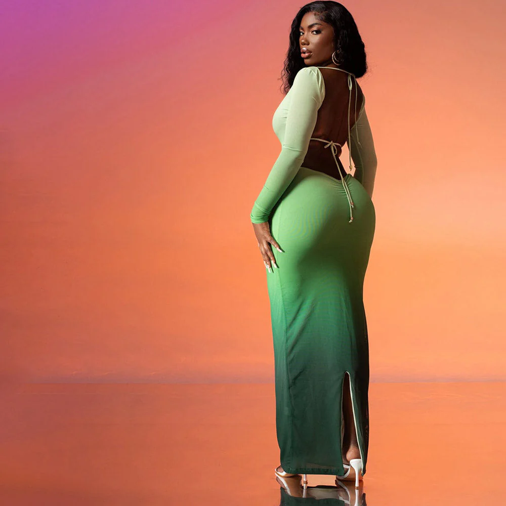 YAYOU GRADIENT COLOR BODYCON MAXI Dress - Image 10