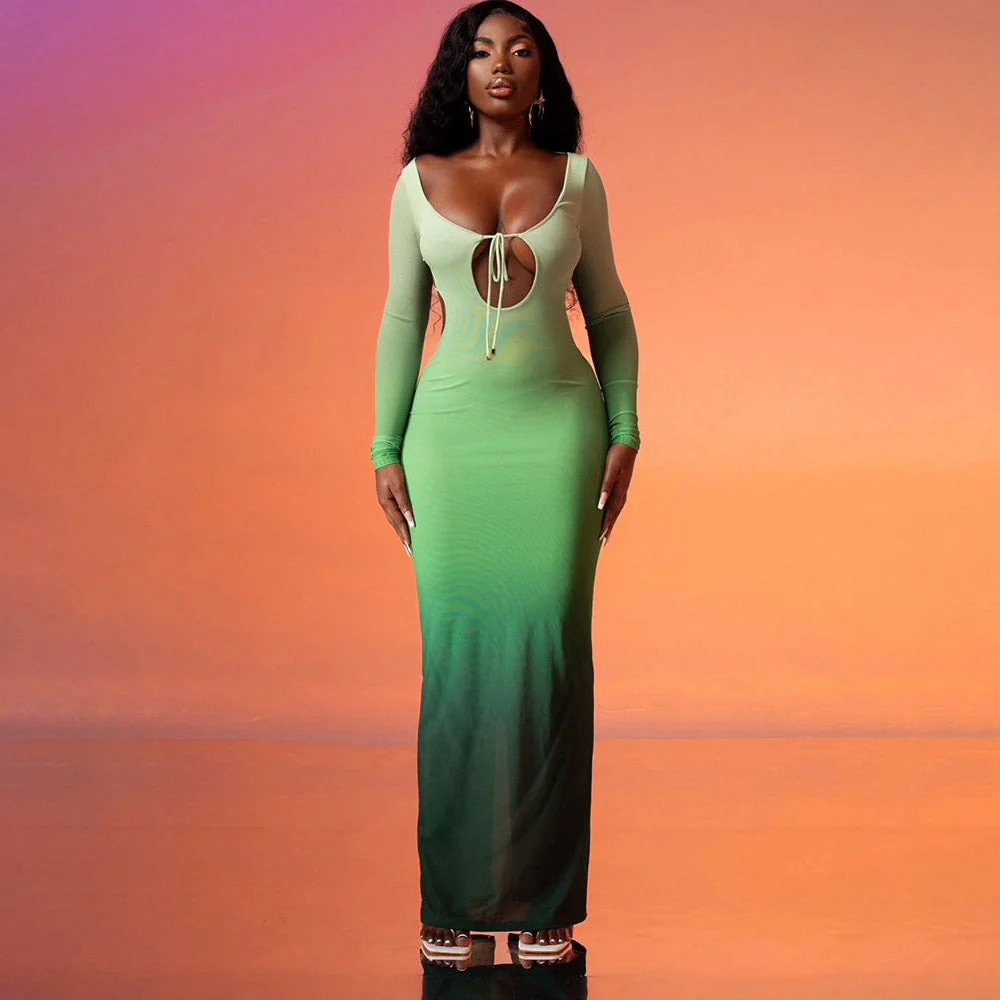 YAYOU GRADIENT COLOR BODYCON MAXI Dress - Image 11