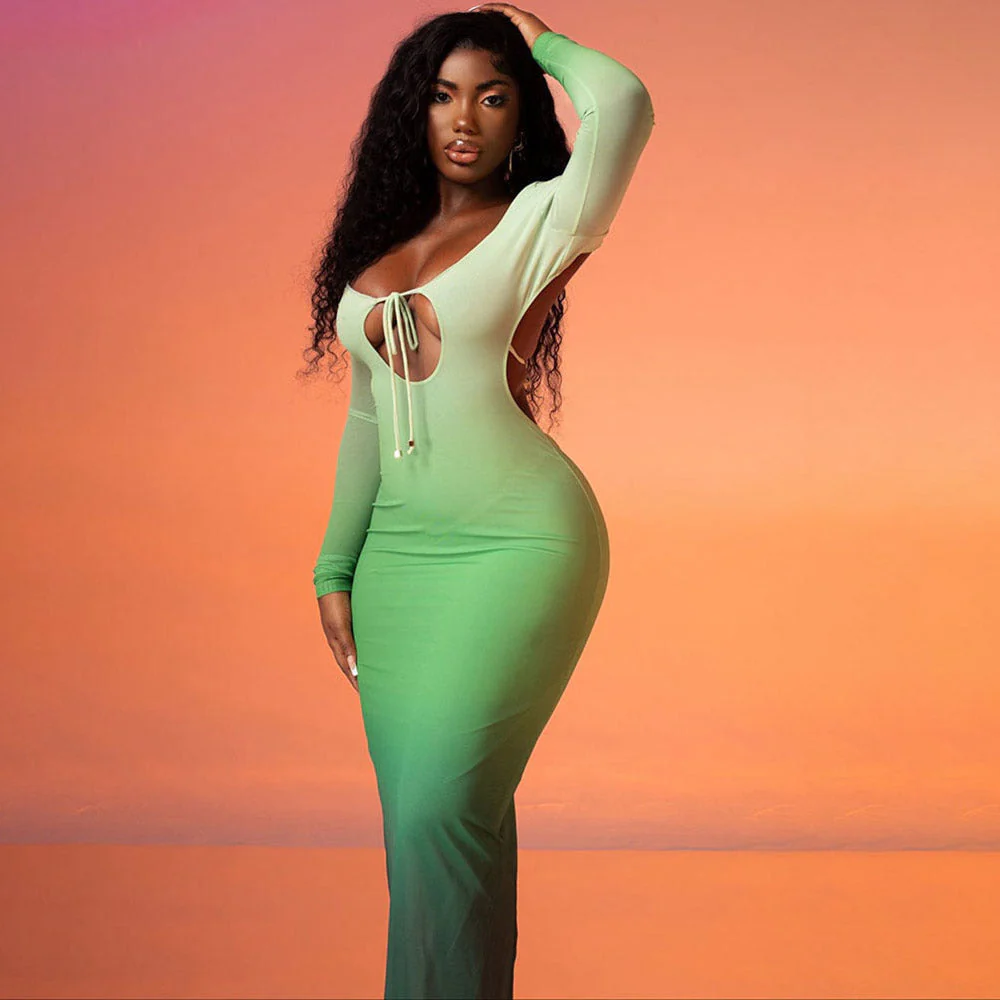 YAYOU GRADIENT COLOR BODYCON MAXI Dress - Image 12