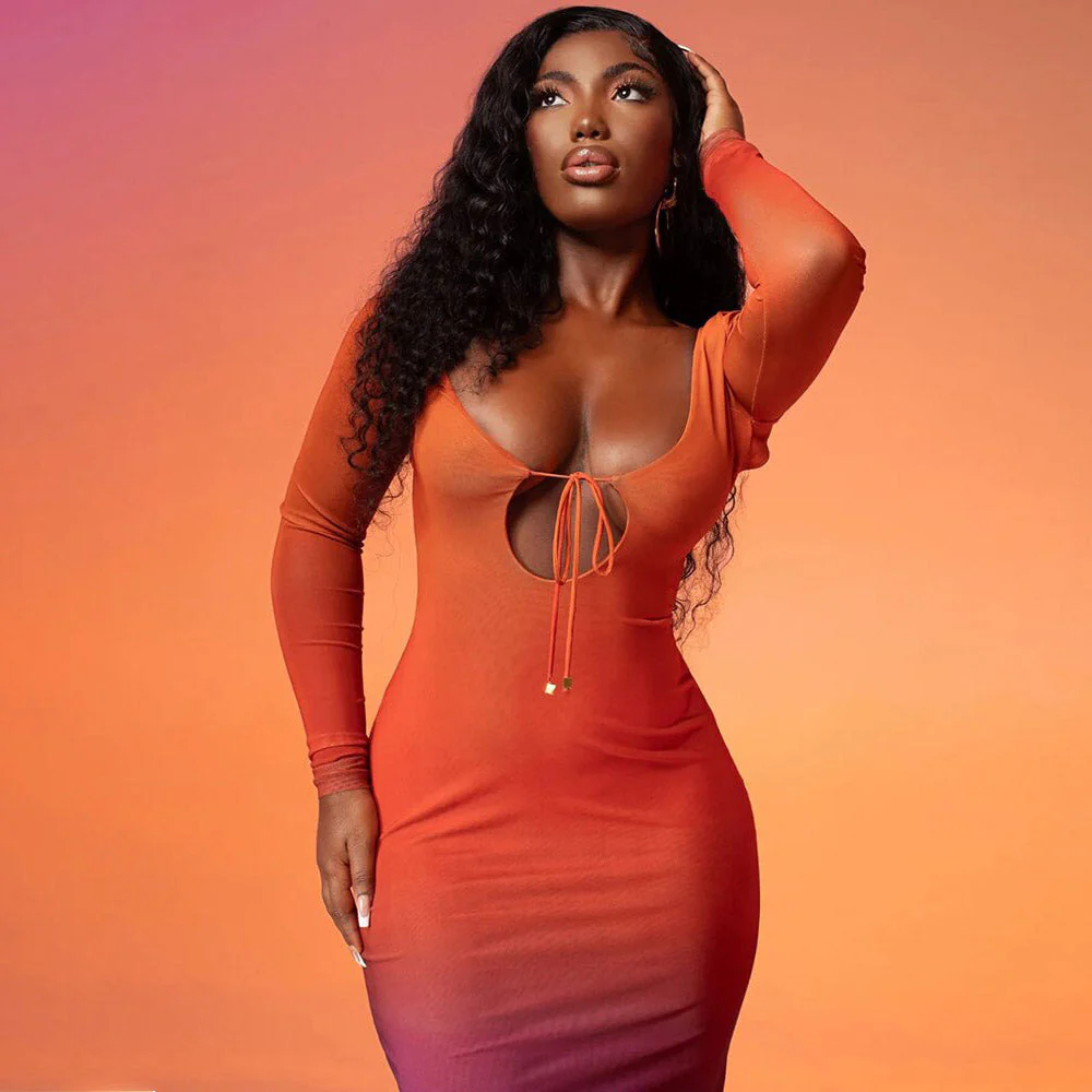 YAYOU GRADIENT COLOR BODYCON MAXI Dress - Image 5