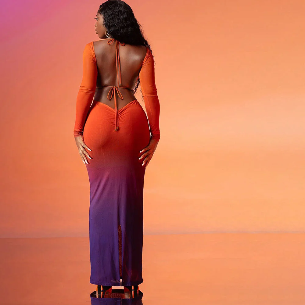 YAYOU GRADIENT COLOR BODYCON MAXI Dress - Image 6