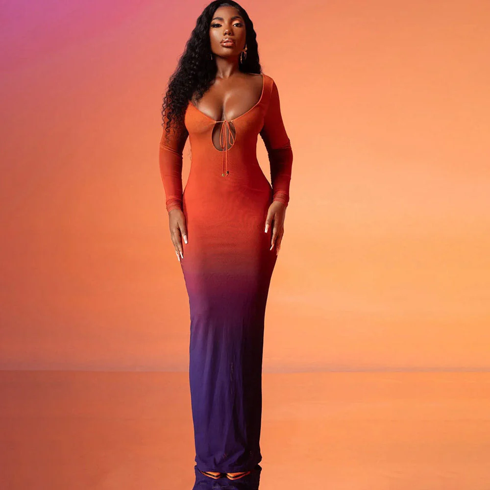 YAYOU GRADIENT COLOR BODYCON MAXI Dress - Image 7