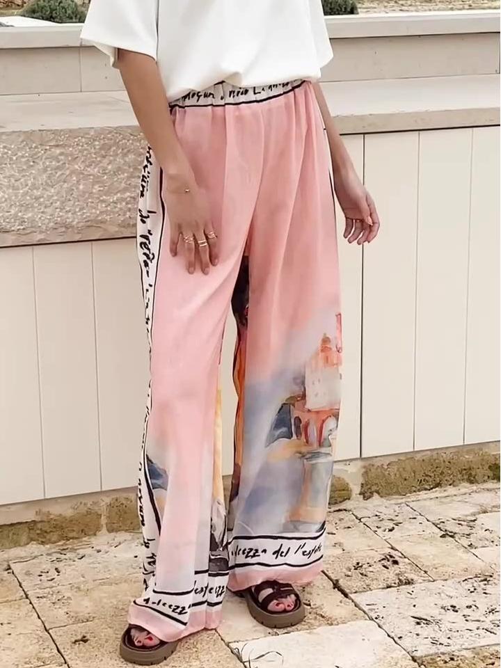 Graffiti Printed Wide-Leg Straight-Leg Pants - Image 4
