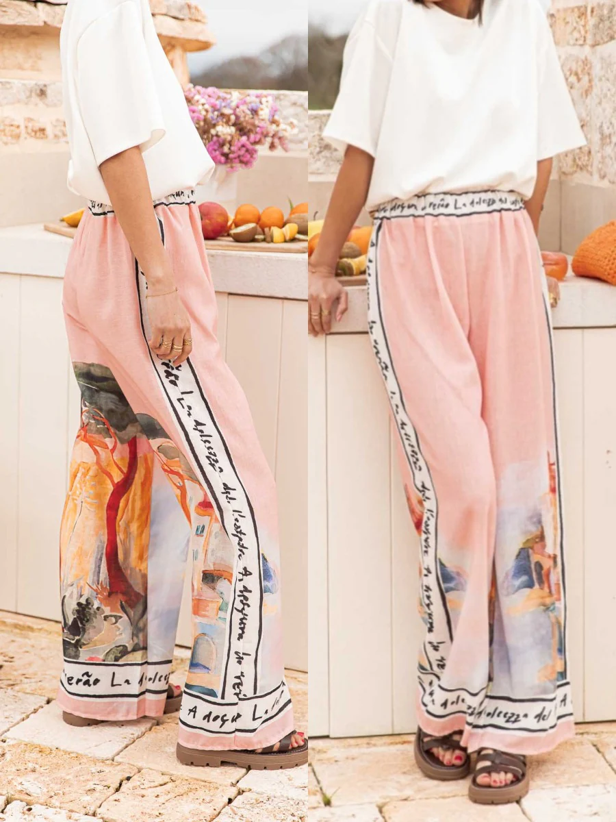 Graffiti Printed Wide-Leg Straight-Leg Pants - Image 6