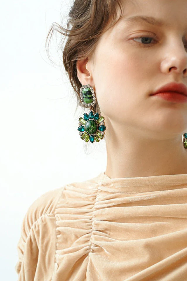 Green Dimond Dangle Earrings - Image 5