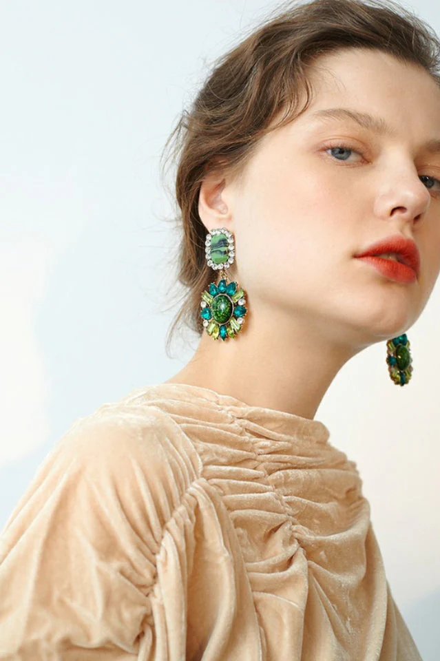 Green Dimond Dangle Earrings - Image 6