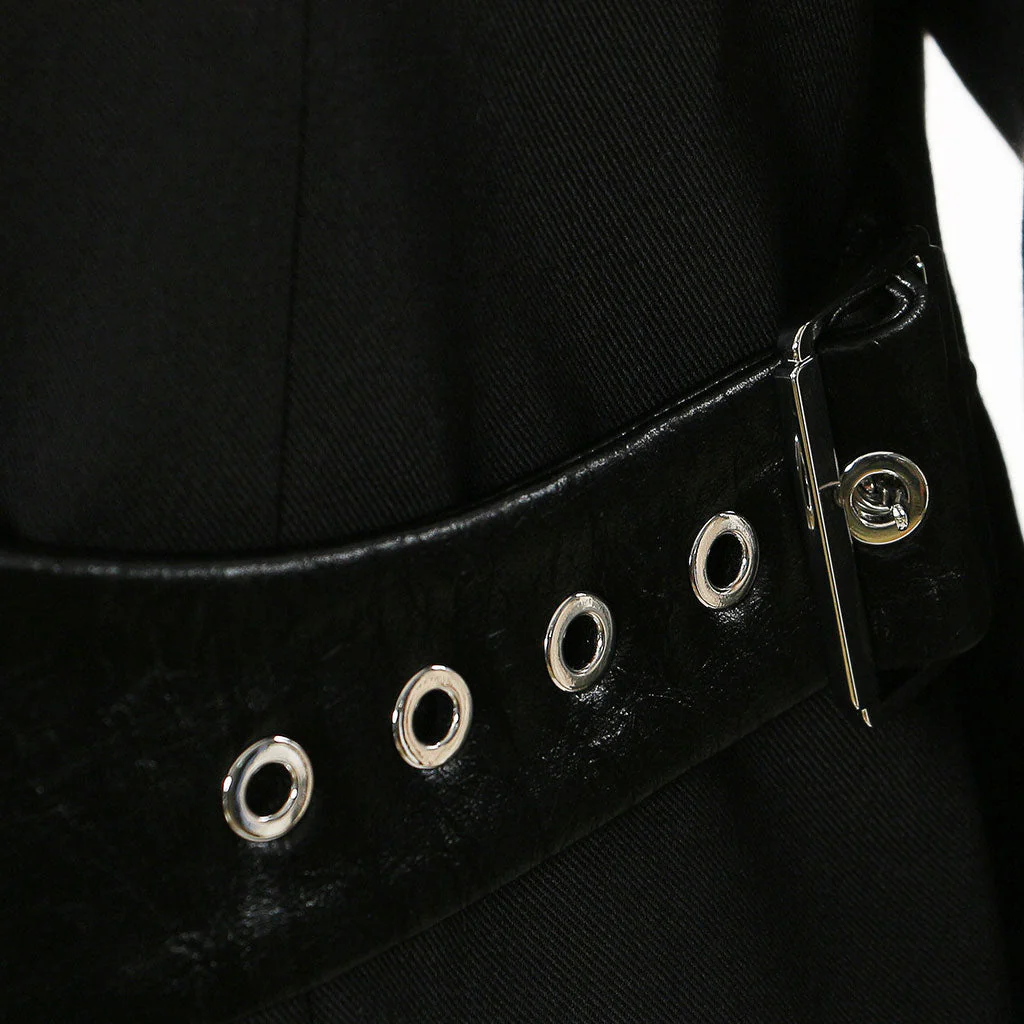 Grunge Deconstructed Lapel Collar Zipper Up Vegan Leather Belted Blazer - Image 4