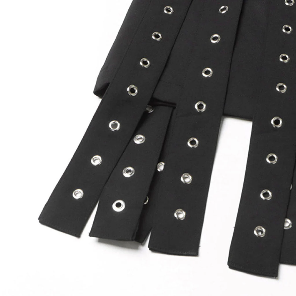 Grunge Solid Grommet Eyelet Strappy Buckle Belted A Line Skirt - Image 4