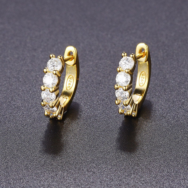Half Paved 3MM Moissanite Sterling Silver Hinge Huggie Earrings - Image 2