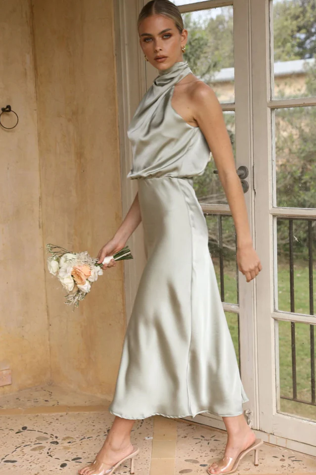 Halter Sleeveless Satin Bridesmaid Dress - Image 11