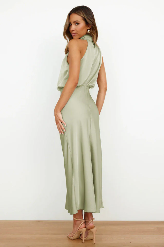 Halter Sleeveless Satin Bridesmaid Dress - Image 14