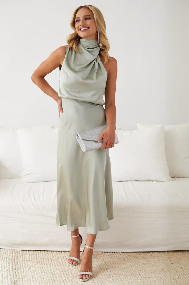 Halter Sleeveless Satin Bridesmaid Dress - Image 18