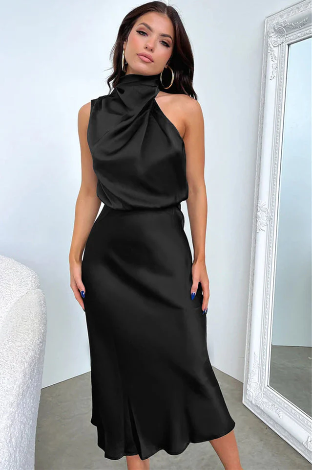 Halter Sleeveless Satin Bridesmaid Dress - Image 26