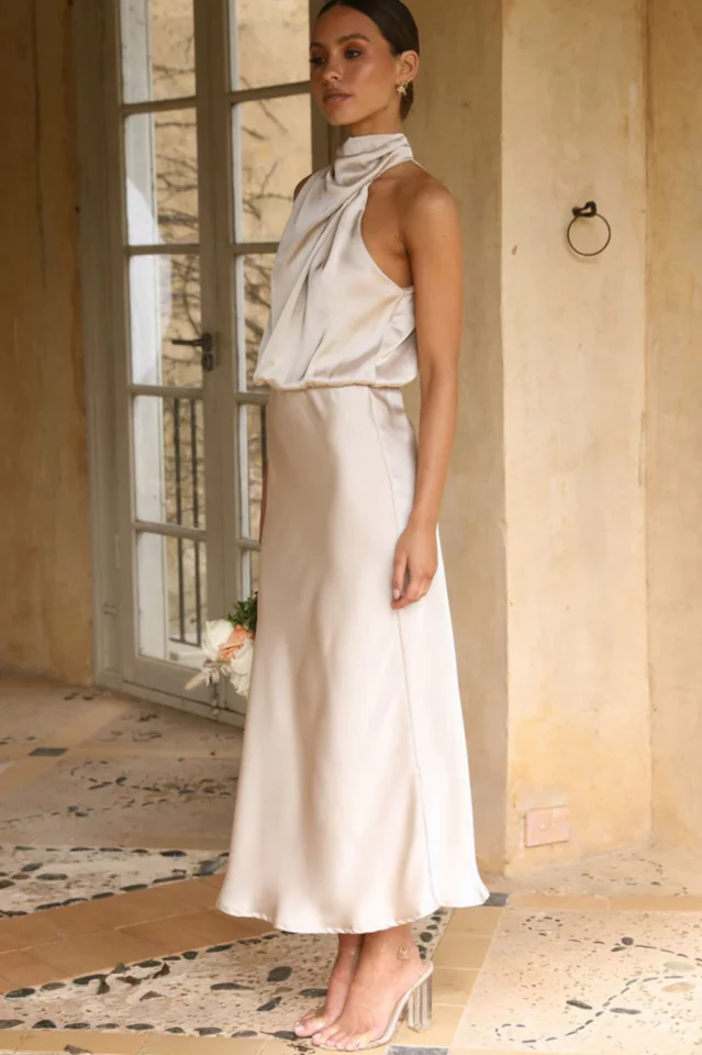 Halter Sleeveless Satin Bridesmaid Dress - Image 3