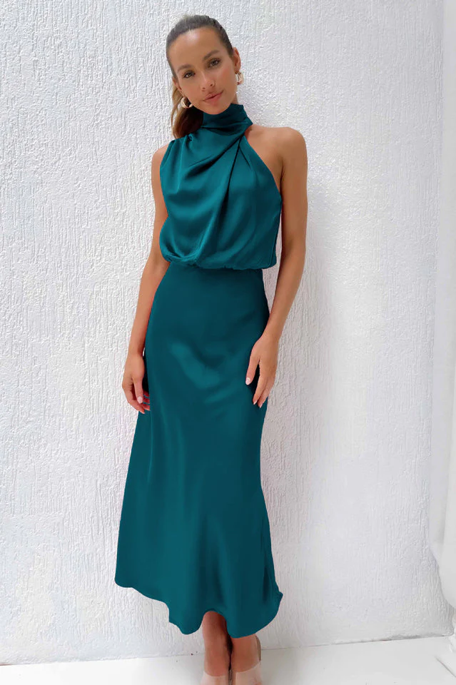 Halter Sleeveless Satin Bridesmaid Dress - Image 31