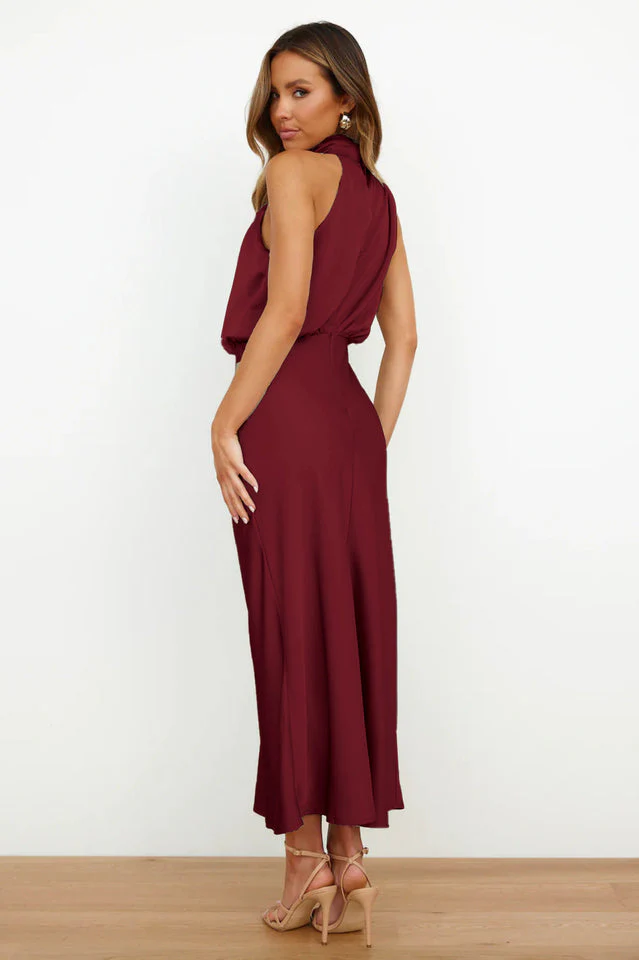 Halter Sleeveless Satin Bridesmaid Dress - Image 37