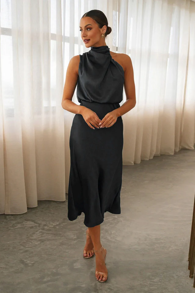 Halter Sleeveless Satin Bridesmaid Dress - Image 41