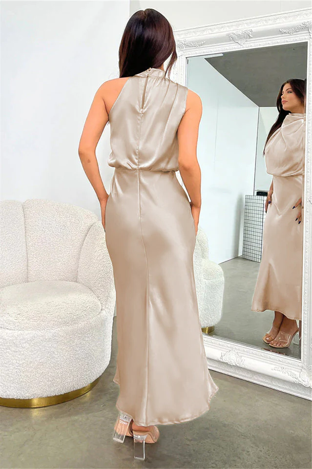 Halter Sleeveless Satin Bridesmaid Dress - Image 8