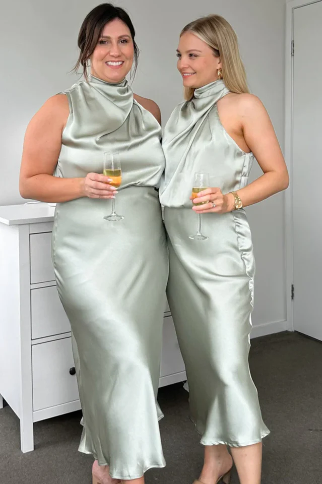 Halter Sleeveless Satin Bridesmaid Dress - Image 11
