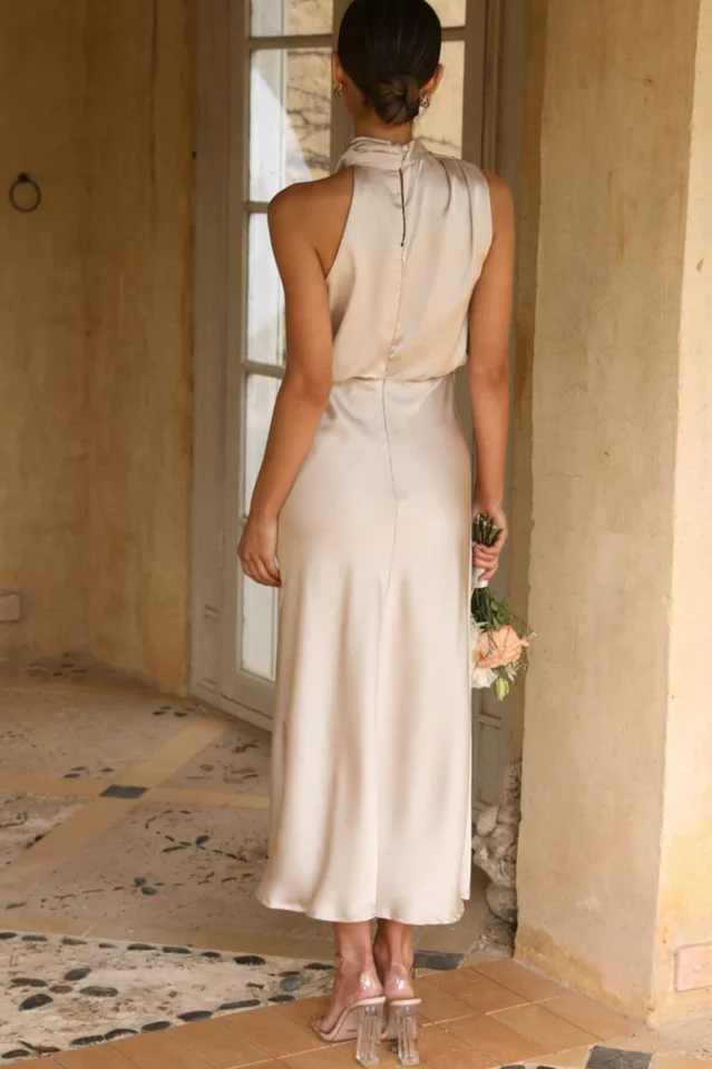 Halter Sleeveless Satin Bridesmaid Dress - Image 15