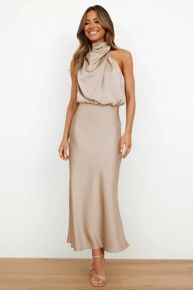 Halter Sleeveless Satin Bridesmaid Dress - Image 16