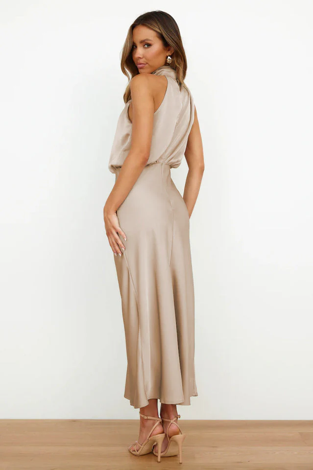 Halter Sleeveless Satin Bridesmaid Dress - Image 17