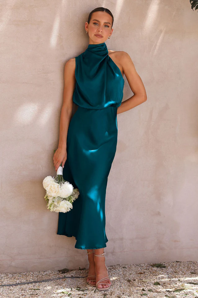 Halter Sleeveless Satin Bridesmaid Dress - Image 28