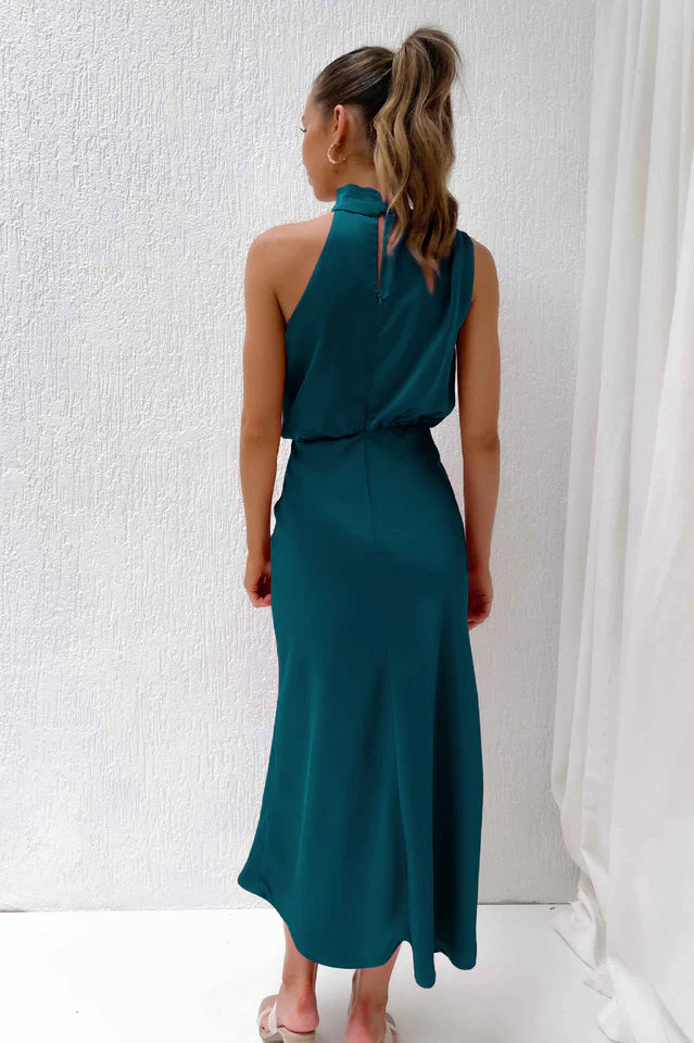 Halter Sleeveless Satin Bridesmaid Dress - Image 31