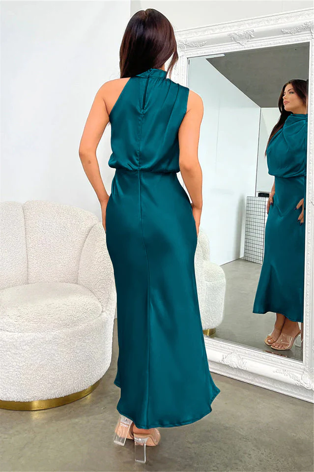 Halter Sleeveless Satin Bridesmaid Dress - Image 33