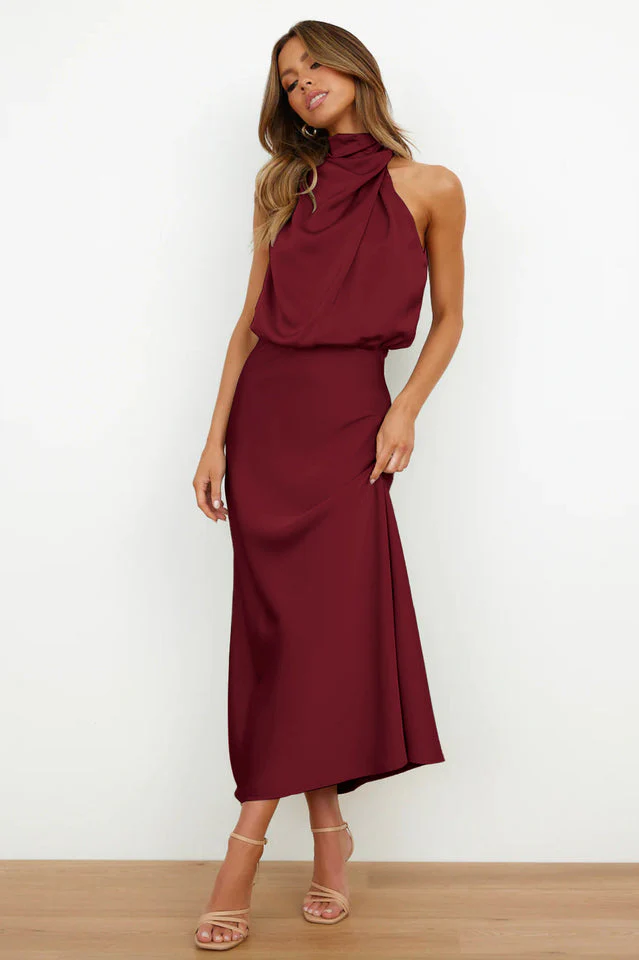 Halter Sleeveless Satin Bridesmaid Dress - Image 35