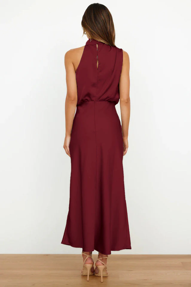 Halter Sleeveless Satin Bridesmaid Dress - Image 37
