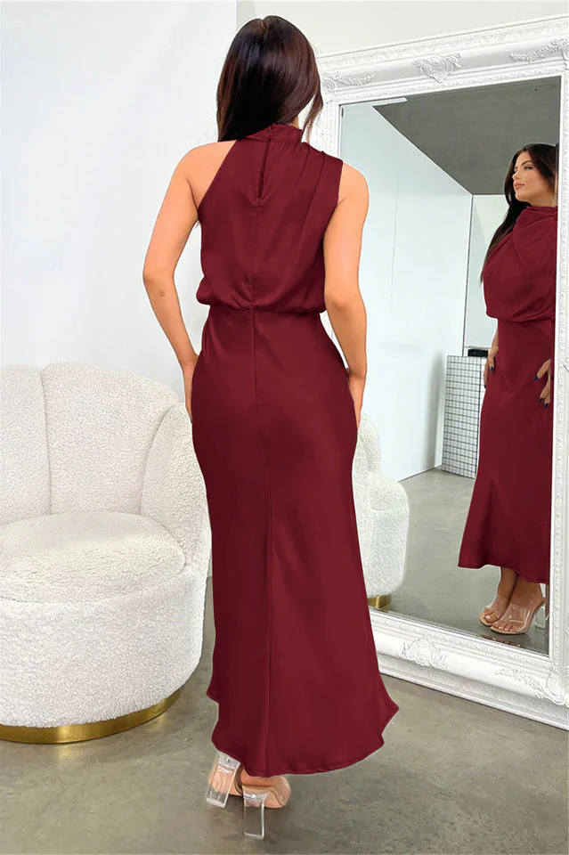 Halter Sleeveless Satin Bridesmaid Dress - Image 39