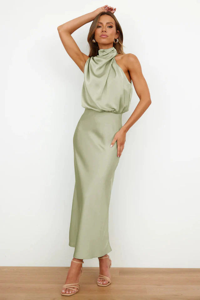Halter Sleeveless Satin Bridesmaid Dress - Image 5